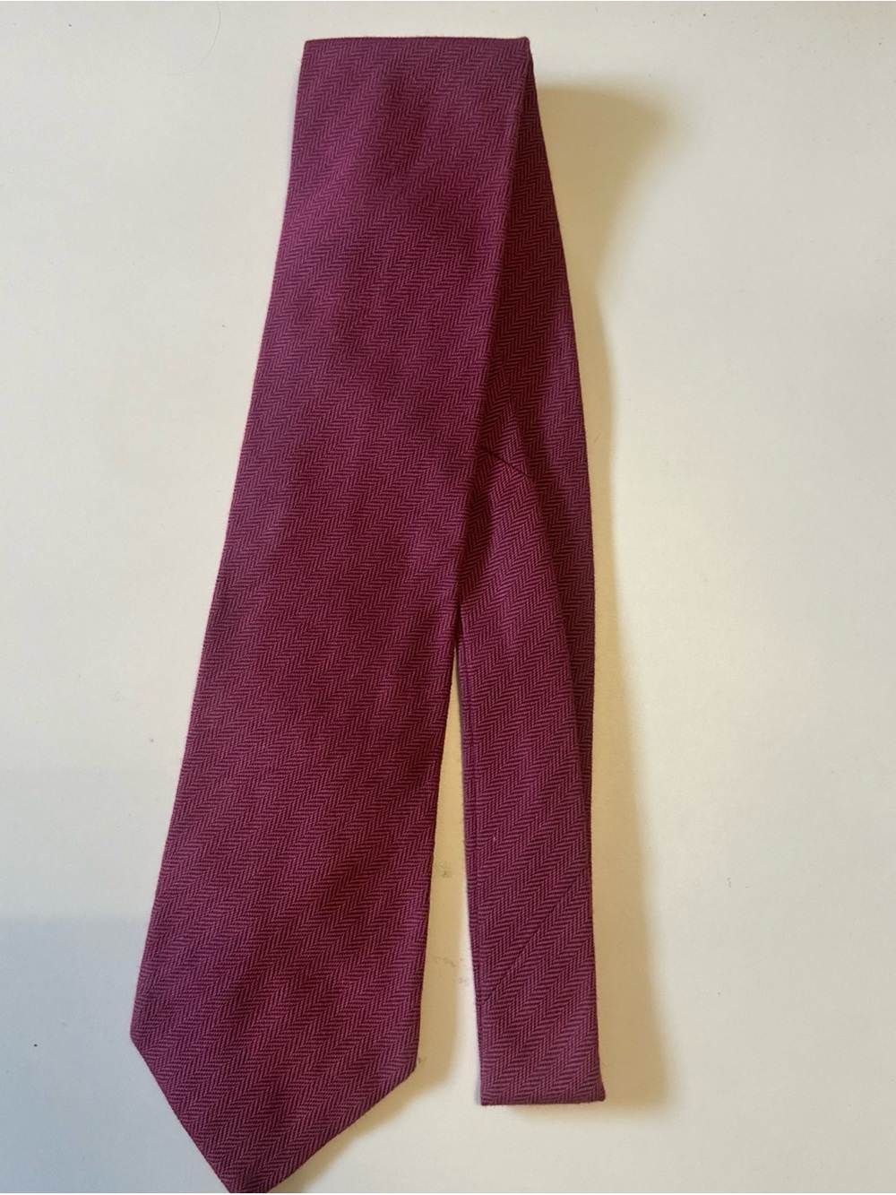Hermès Paris Men’s Burgundy Herringbone Cotton Silk Tie Made in France